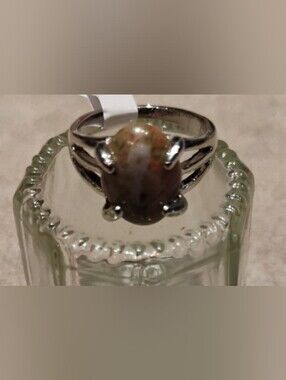 Stunning Silver Plated Ring with Multicolor Jasper Stone - Size 8